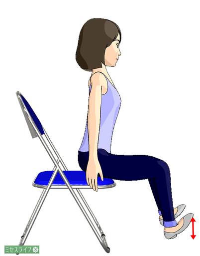 椅子に浅く腰掛け、つま先上げを繰り返す